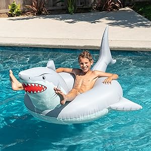 gofloats great white shark party tube inflatable raft rapid valve floatie pool toy swimming kids fun