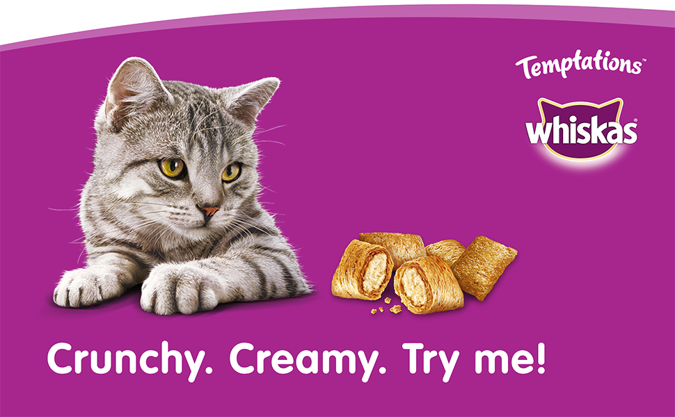 WHISKAS Temptations Tasty, crunchy cat treats, small bite size snacks