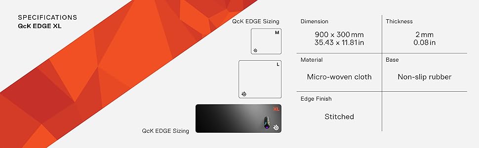 SteelSeries QcK Edge - Alfombrilla de ratón para juegos - Costuras antidesprendimiento