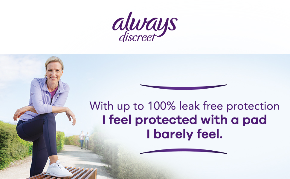 Confident woman feeling protected wearing an Always Discreet incontinence pad