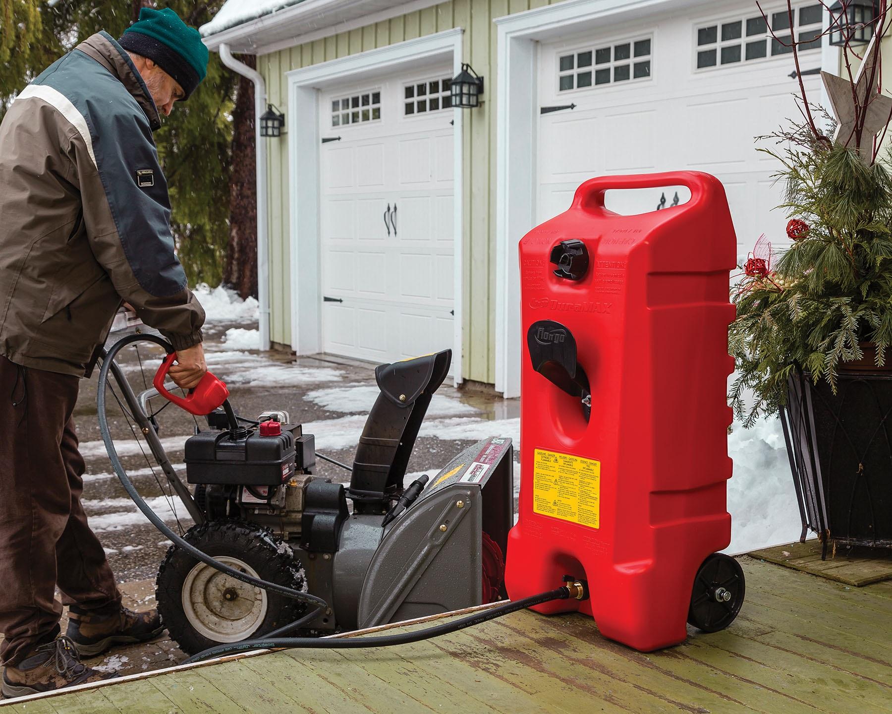 Duramax Flo n' Go LE Fluid Transfer Pump and 14Gallon Rolling Gas Can