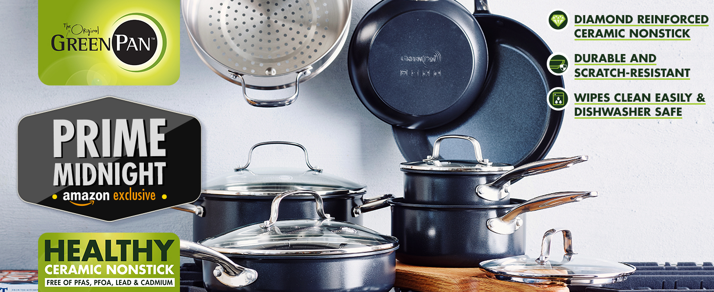 GreenPan Chatham Black Prime Midnight Hard Anodized Healthy Ceramic