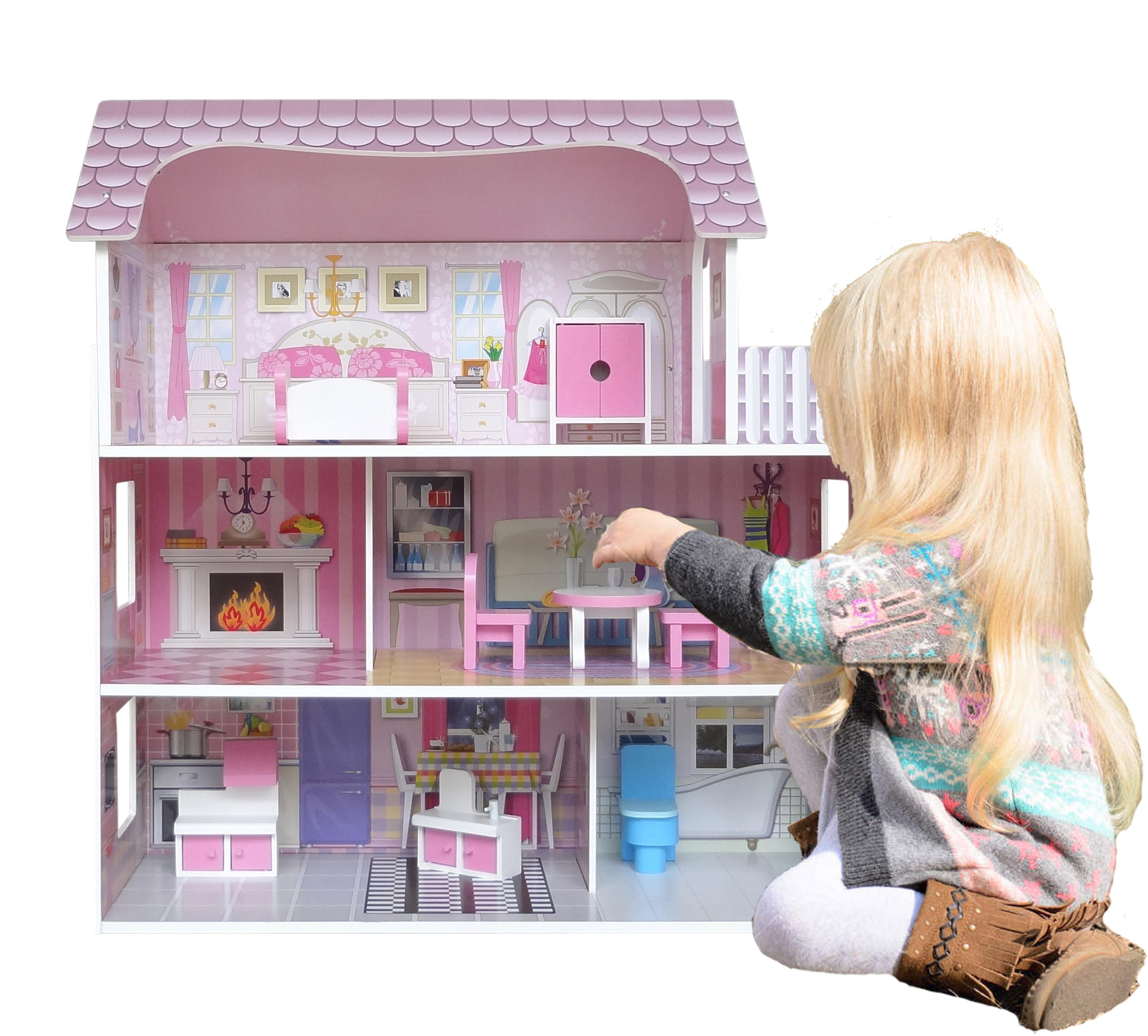 Bebe Style Wooden Large Victorian Wooden Doll House with Furniture