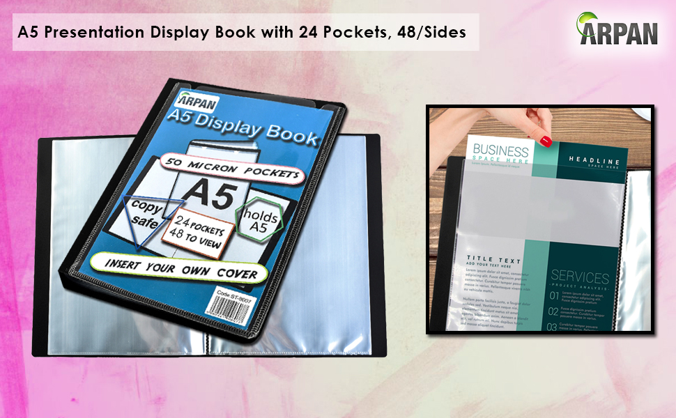 Display Book 24 Pockets Black Presentation A5 Display Book Folder Folio for Professionals