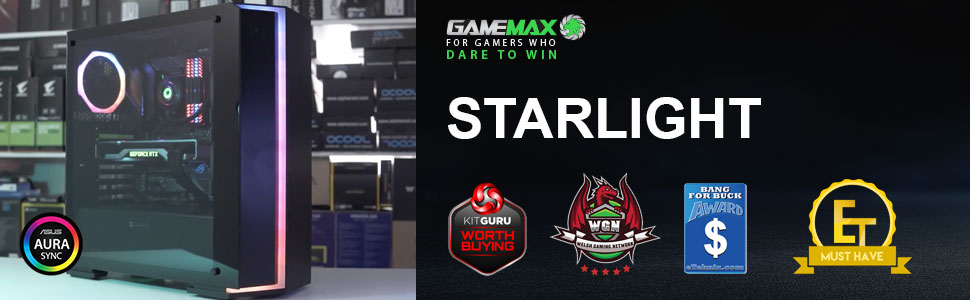 GameMax Starlight Mid-Tower RGB PC Gaming case, ATX, Full Tempered ...