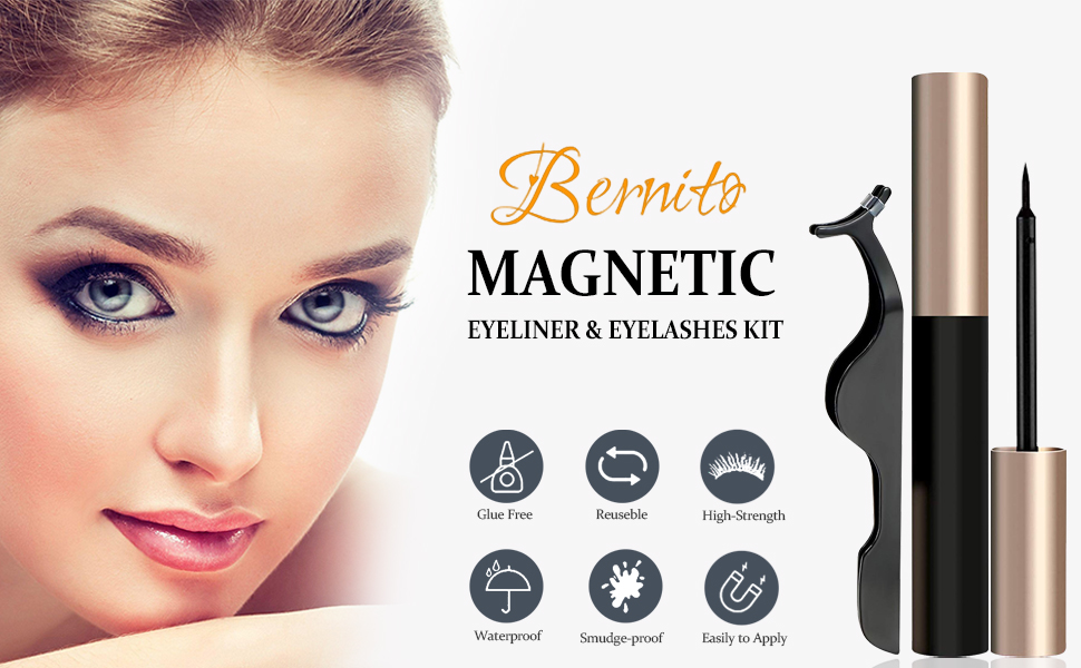 Eyeliner and Lashes 5 Pairs, Reusable Waterproof