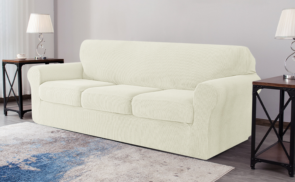 SU SUBRTEX 3Seater Sofa Cover with 3 Separate Cushion Covers Stretch