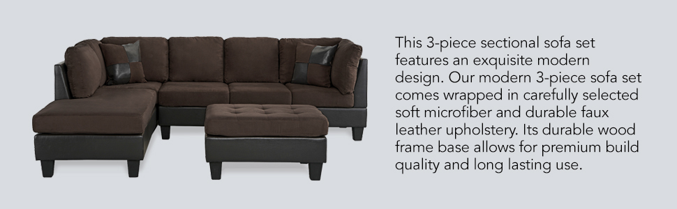 Amazon Com 3 Piece Modern Microfiber Faux Leather Sectional Sofa
