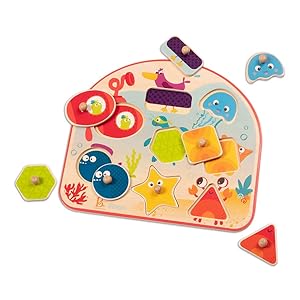 Amazon.co.jp: B. toys 木製パズル 海の生き物 8ピースセット 形