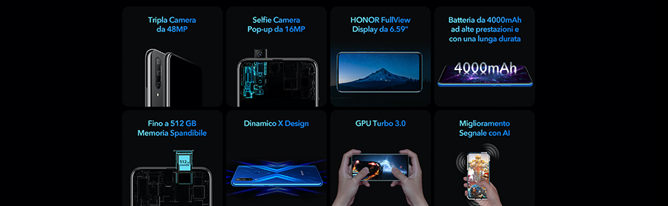Honor; Honor 9X; Tripla Fotocamera 48MP; Selfie Camera Pop-up 16MP; Fullview Dipslay; Batteria