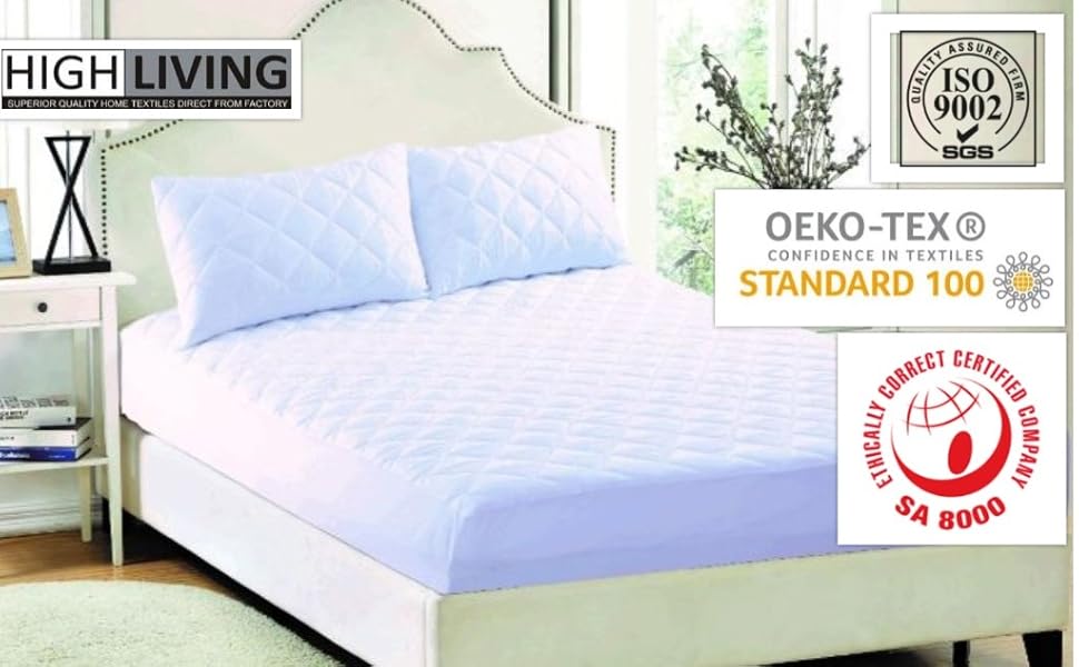 HIGH LIVING Quilted Mattress Protector, Triple Filled Mattress Topper