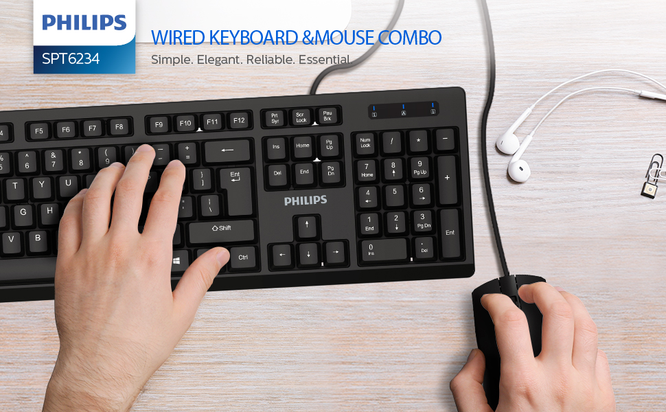 Philips USB Keyboard and Mouse Combo FullSized Wired Keyboard