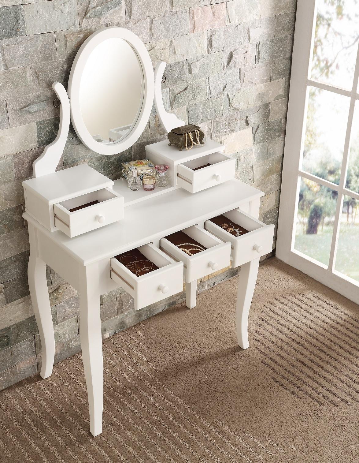 Roundhill Furniture Ashley Wood MakeUp Vanity Table and Stool Set
