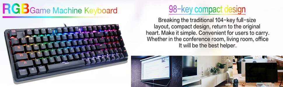 VL620 Mechanical Gaming Keyboard, 98 Keys Compact Design USB Cable, RGB ...