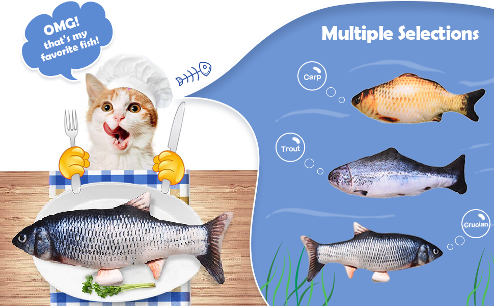 Karpo Catnip Electric Realistic Simulation Toy Fish,Plush Wagging