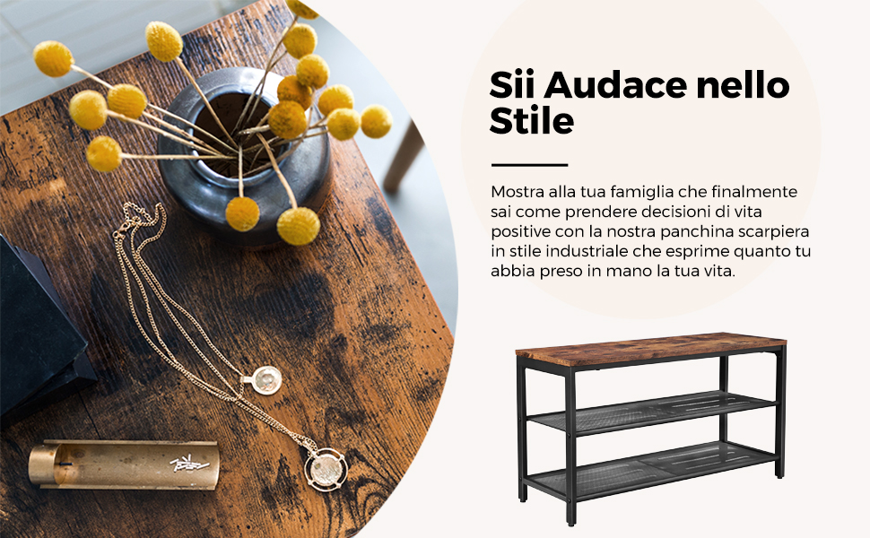 VASAGLE Panchina Scarpiera, Portascarpe Con 2 Ripiani In Rete, Organizzatore Per Scarpe Per Salotto Corridoio, Metallo, Stile Industriale, Marrone Vintage Da SONGMICS 13 1