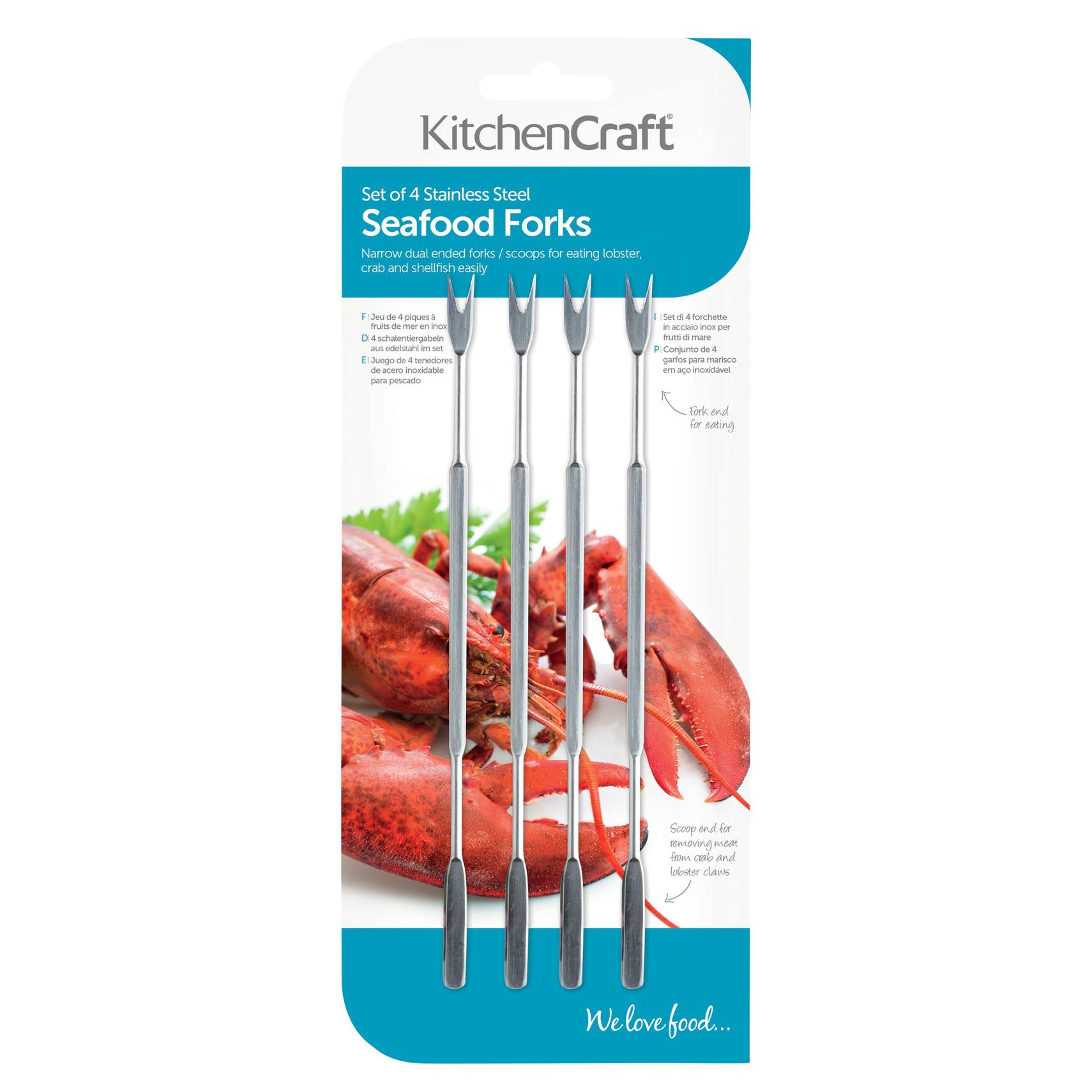 KitchenCraft Stainless Steel Seafood Forks (4Piece Shellfish Cutlery