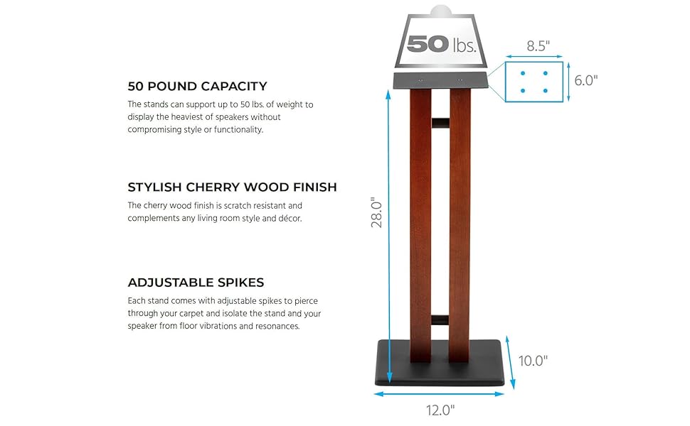 24in 28in 32in Speaker Stands Sturdy cherry wood columns display your speakers adjustable spikes