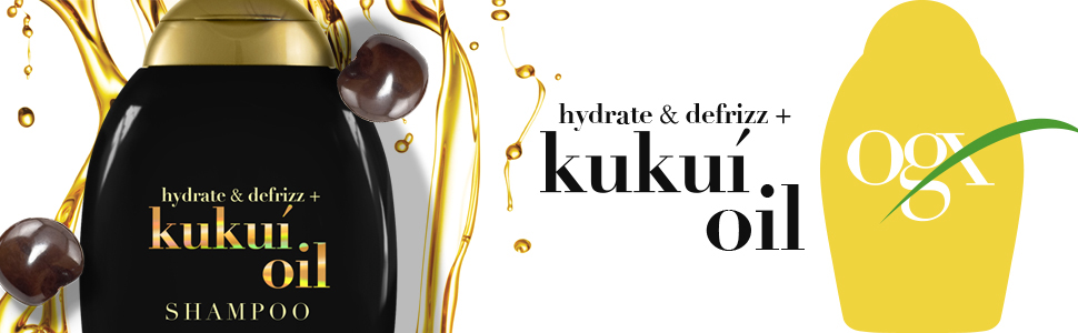 hydrate and defrizz kukui oil ogx, for frizzy hair and humidity, shampoo, conditioner, smooth hair