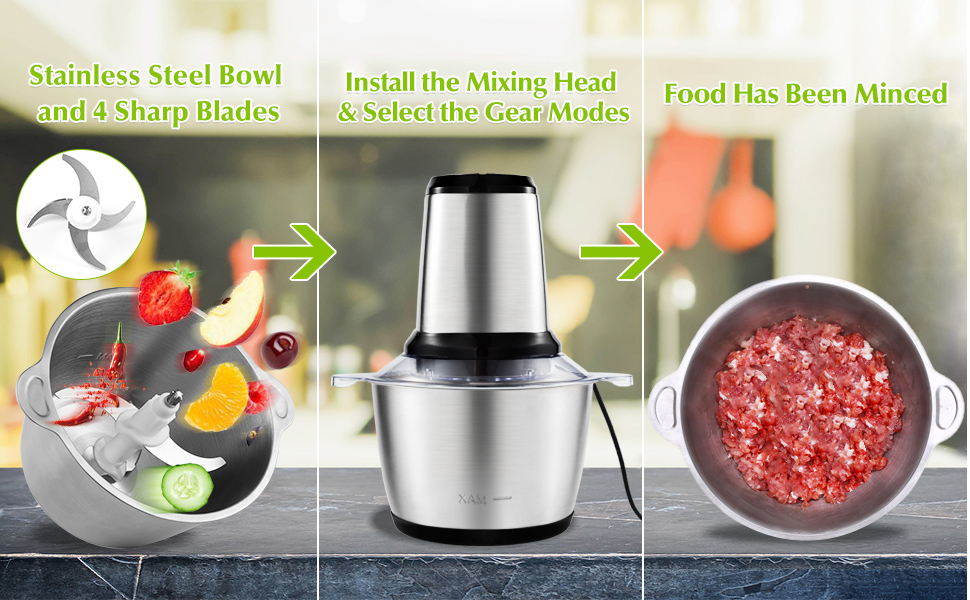NGOZI Meat Grinder,2L Stainless Steel Food Processor for Meat