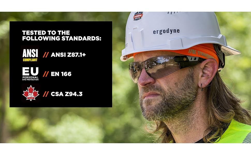 SAGA safety glasses/sunglasses: Tested to ansi z87.1+, EN 166, and CSA z94.3