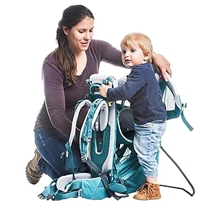 Einstieg; Seitlich; Kindertrage; Rahmen; Aluminium-Rahmen; Abstellen; Standfuß