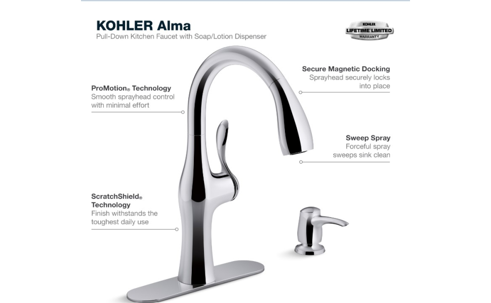Kohler R45350SDVS Alma(Tm) PullDown Kitchen Faucet, Touch On Kitchen