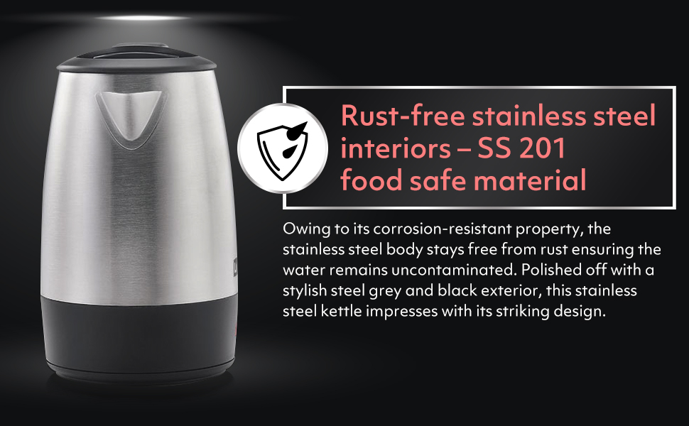 Usha Electric Kettle 3705 0.5 Litre, 1000 Watt (Black and Stainless