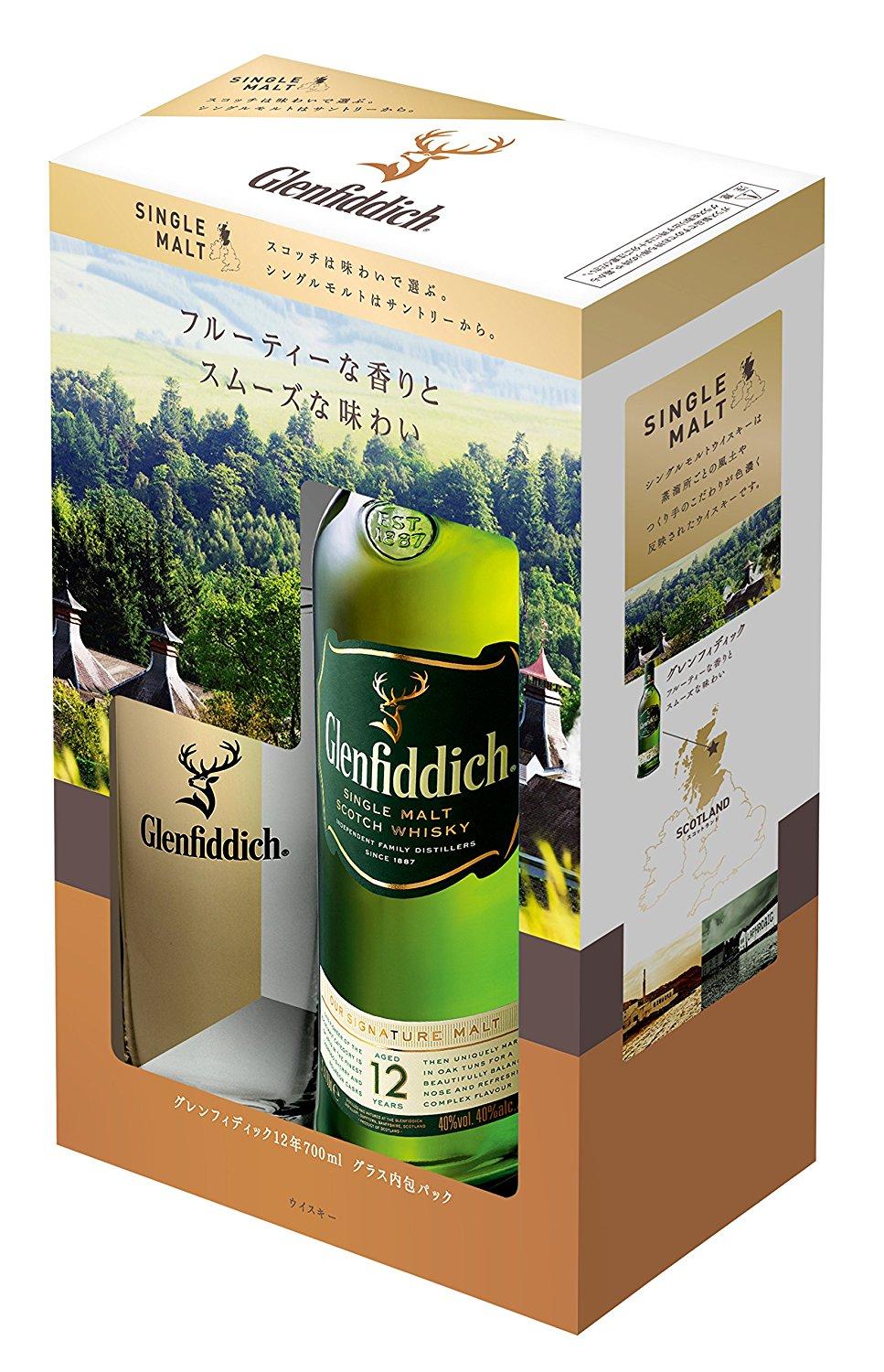Amazon.co.jp： シングルモルトウイスキー グレンフィディック 12年 ブラントロゴハイボールグラス付