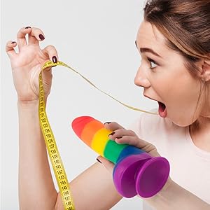 Pure Love 8 inch Rainbow Striped Silicone Dildo Suction Cup Pride Colors Adult Sex Toy Harness