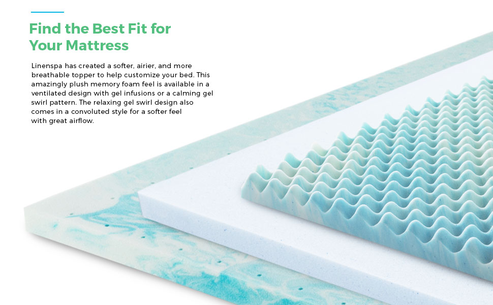 Linenspa 3 Inch Convoluted Gel Swirl Memory Foam Mattress Topper
