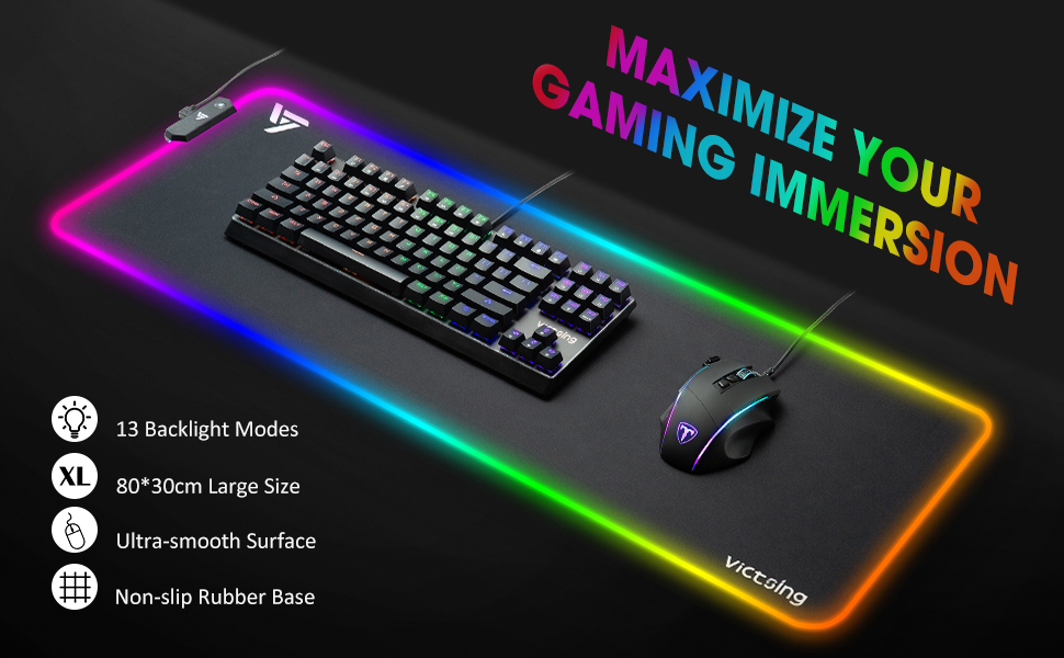 RGB Gaming Mouse Mat, VicTsing Super Large Mouse Pad with 13 Backlight