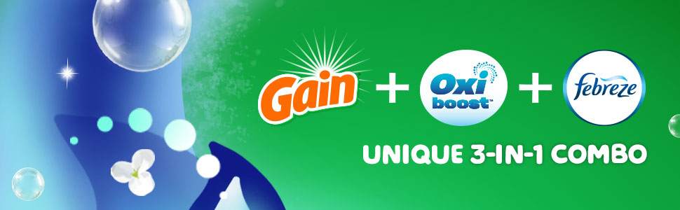 Gain flings laundry detergent pacs with a unique 3-in-1 combo, featuring Oxi boost and Febreze