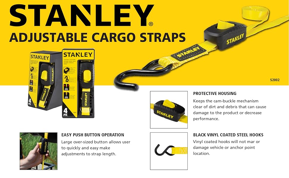 Stanley S2002 Enclosed Cambuckle Tie Down Straps 4 Pack (10 ft. x 1 in.) 1,200