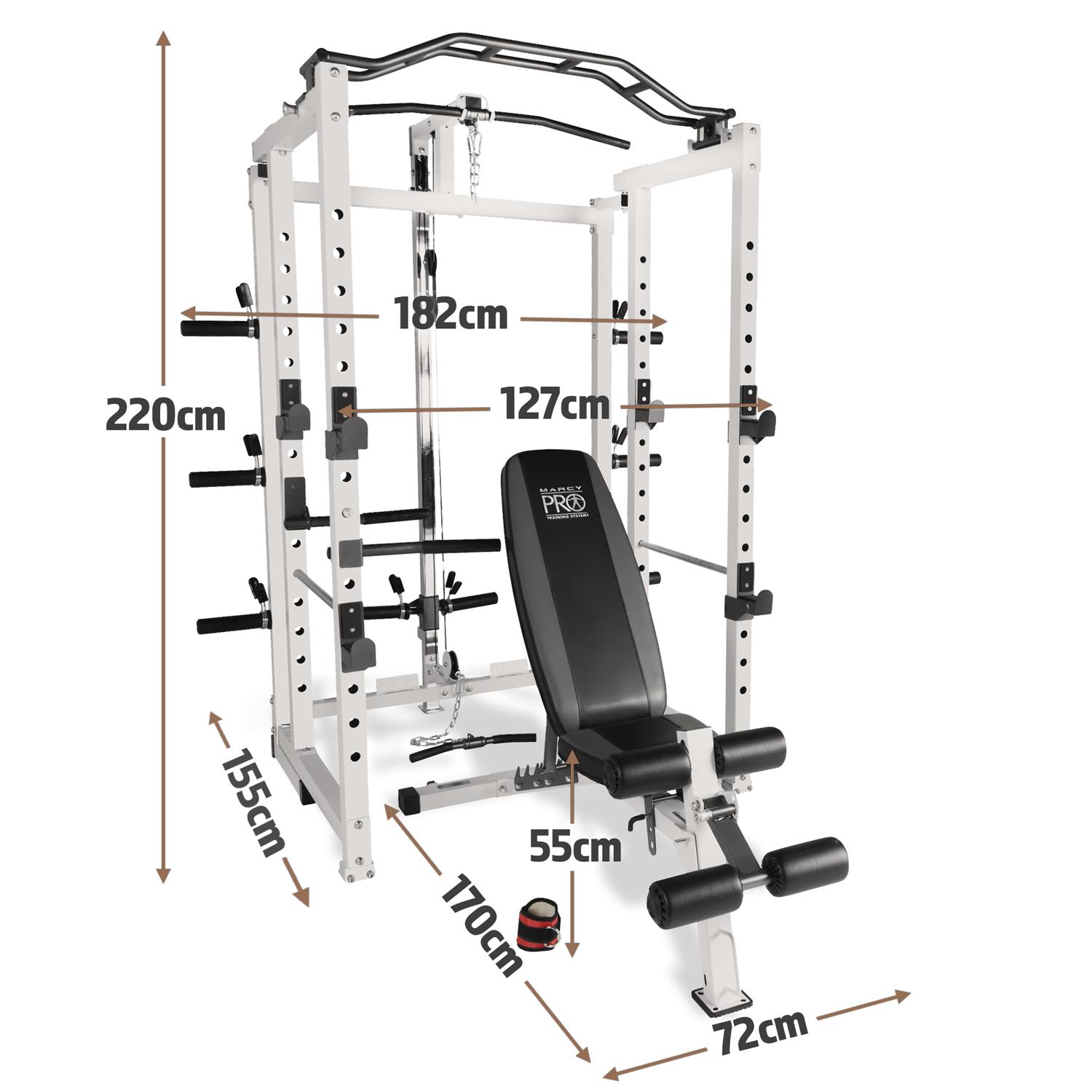 Marcy Pro Folding Power Cage Home Gym with Weight Bench White, One