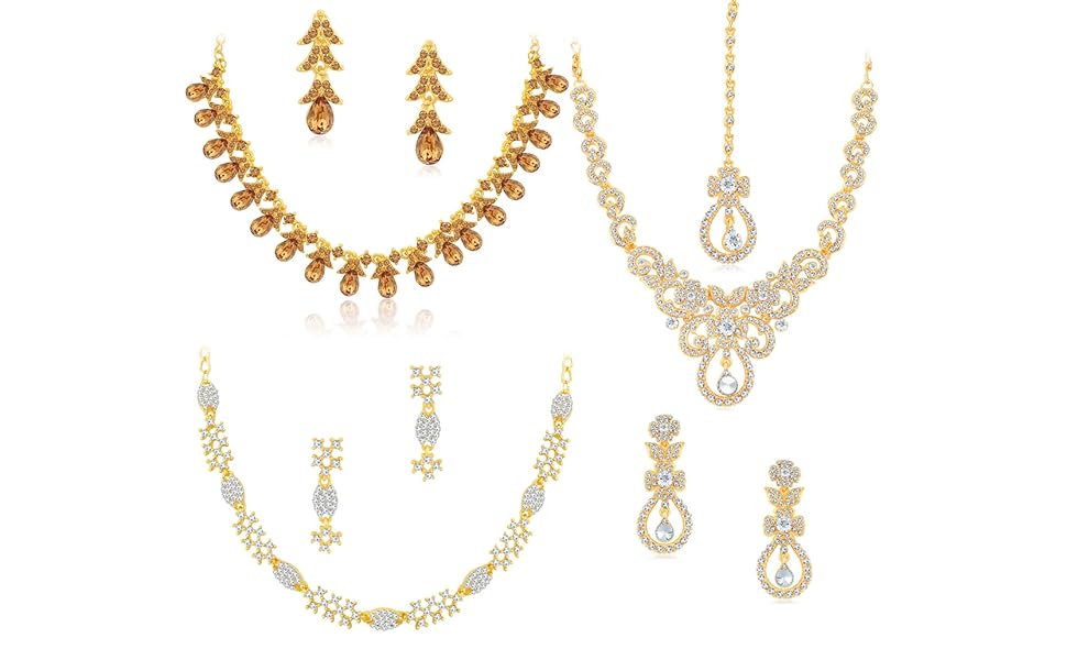 Buy Sukkhi Glitzy LCT Gold Plated Austrian Diamond Set of 3 Necklace