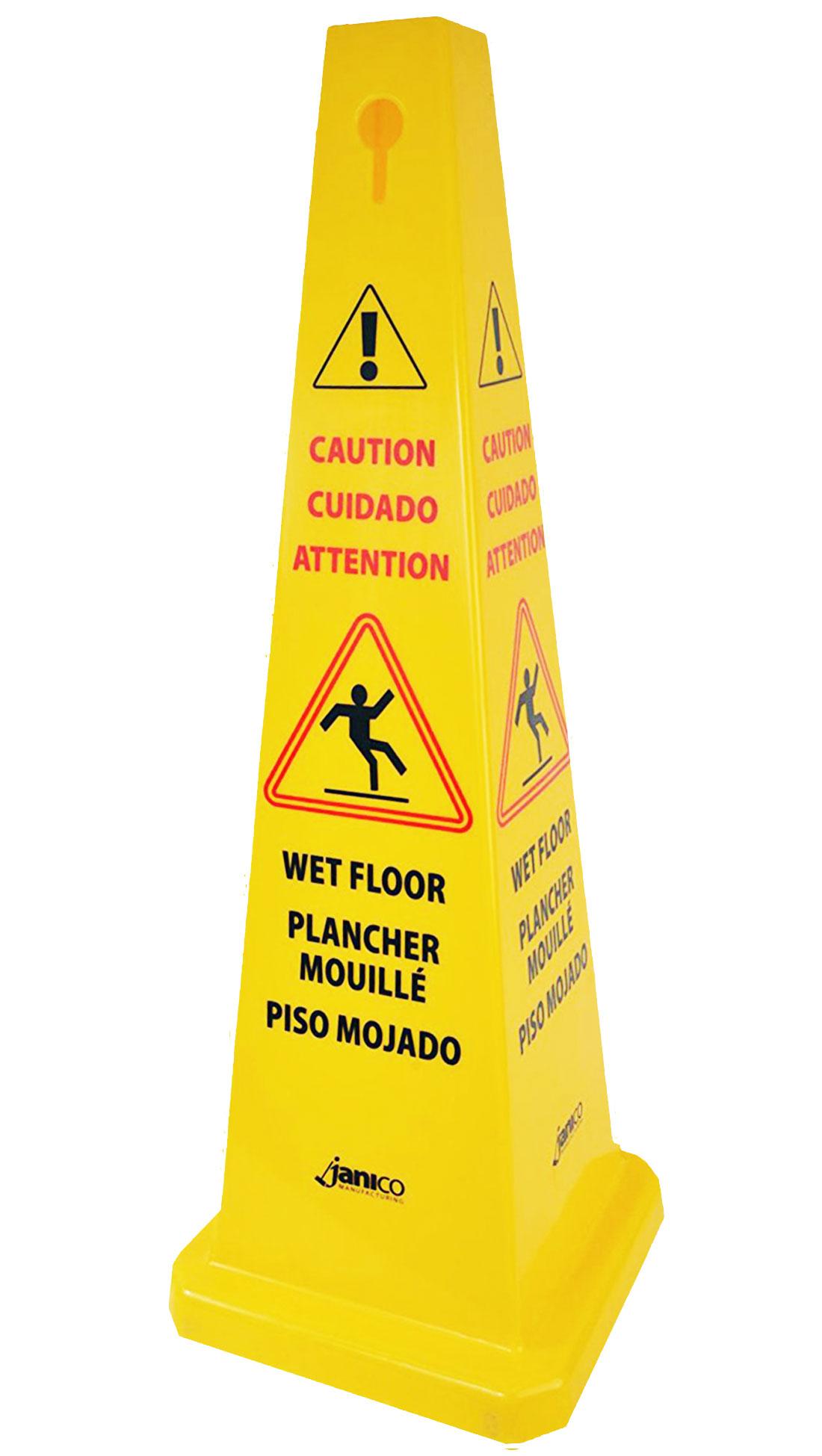 Janico 1072 Wet Floor Cone Public Safety Caution Cone, 4 Sided Caution