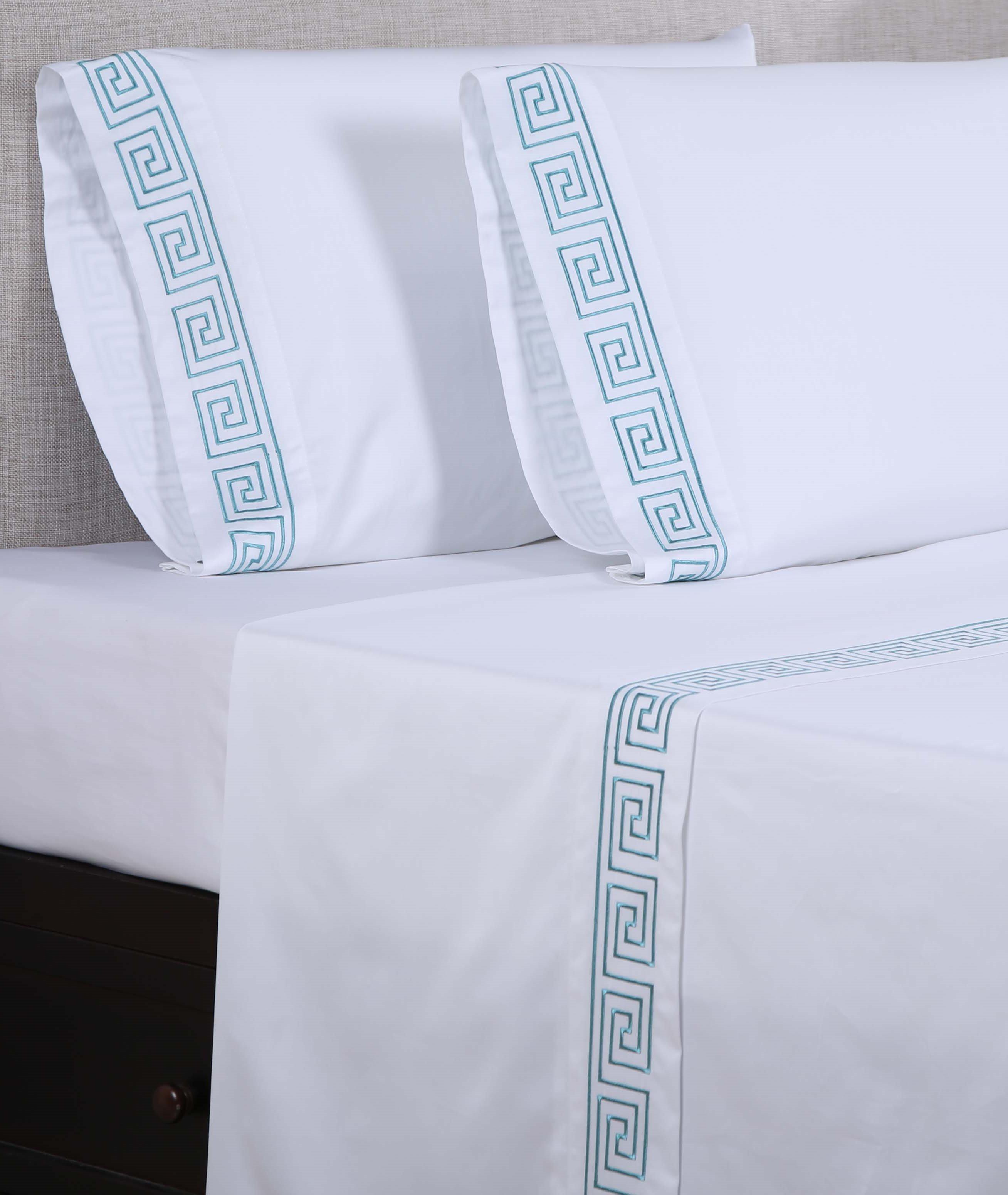 Affluence 600 Thread Count 100 Cotton Embroidered Sheet Sets Greek Key Pattern (King Sheet