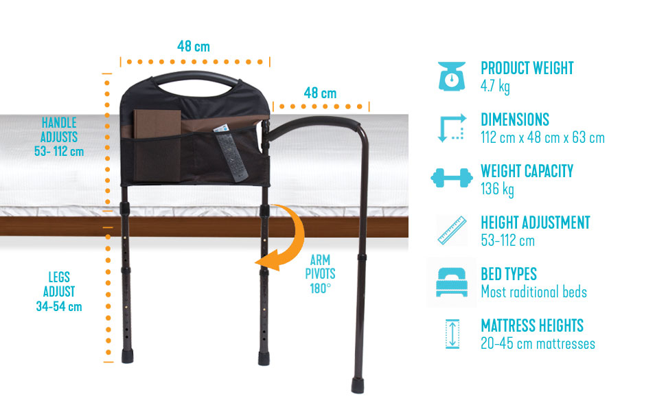 Stander Mobility Rail, Senior Bed Rail and Assist Bar with SwingOut Mobility Arm and Organizer