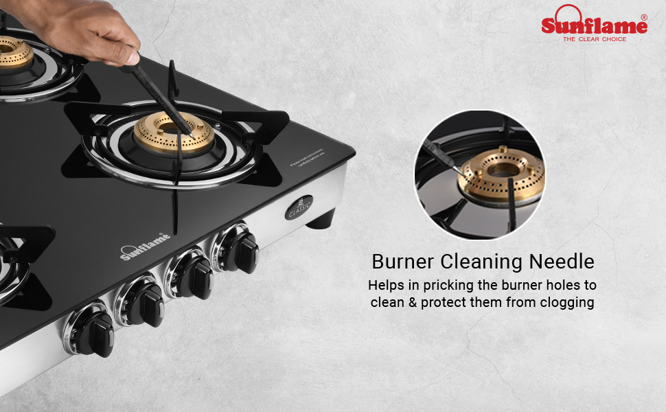 Buy Sunflame GT 4B Classic SS Toughened Glass 4 Burner Gas Stove (Manual Ignition, SS) Online at