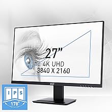 美品　MSI モニター PRO MP273U 4K MSI PRO MP273U, IPS 3840 x 2160 (UHD) Computer Monitor, 4K