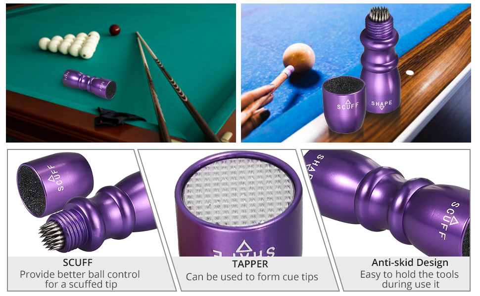 Billiard Snooker Pool Cue Tip Shaper 3 in 1 Tool Shaper, Scuffer