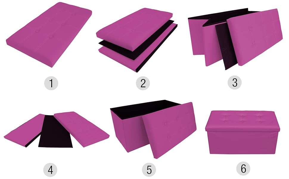 Rebecca Mobili Pouf Poggiapiedi Puffo Contenitore Poltrona Sgabello Rettangolare Viola 38 x 76 x