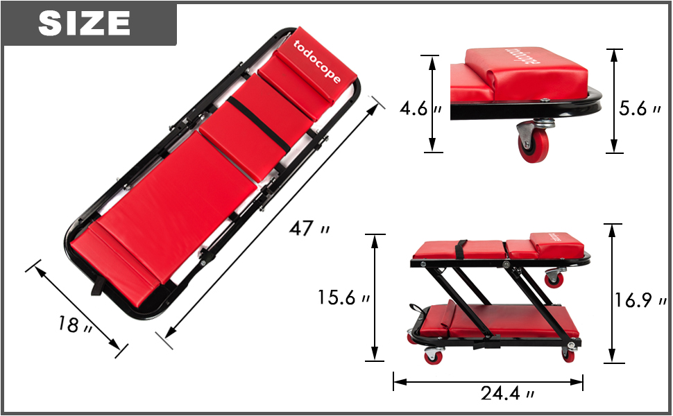 TODOCOPE 47 Inch 300 Lbs 2 in 1Foldable Mechanic Creeper
