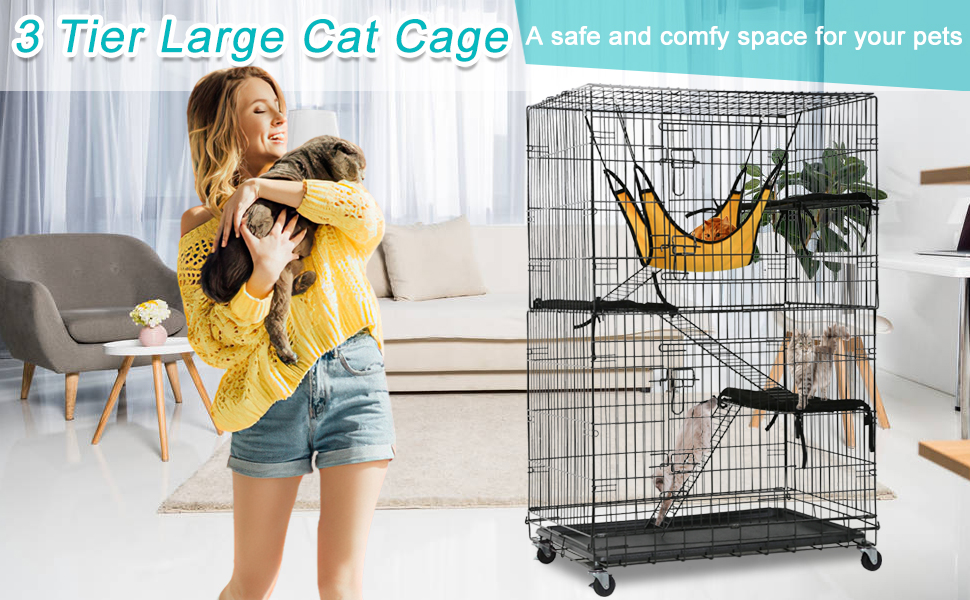 Cat Cage Cat Crate Kennels Pet Playpen Large 3Tier 48