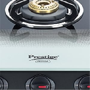 Prestige Premia Schott Glass 2 Burner Gas Stove, Manual Ignition, Black/White SPN-FOR1