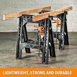 WORX Clamping Sawhorse Pair with Bar Clamps, Built-in Shelf and Cord Hooks 13 WORX Clamping Sawhorse Pair with Bar Clamps, Built-in Shelf and Cord Hooks 3