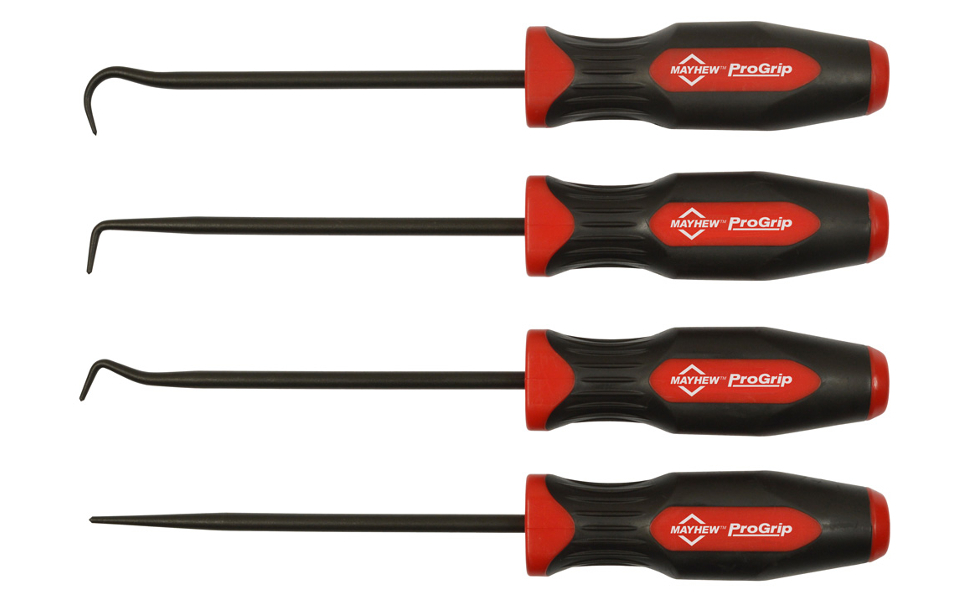 Mayhew Tools 13094 ProGrip 4-Piece Hook and Pick Set, Black