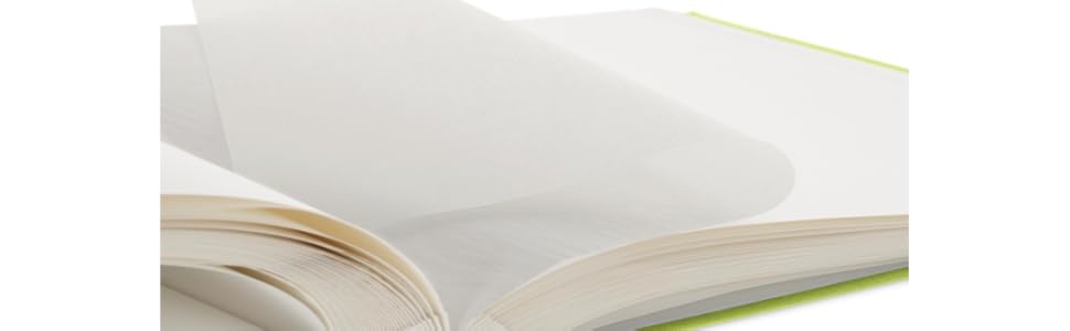White transparent parchment protective pages between the inside pages protect your pictures 