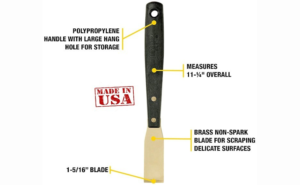 HYDE 12040 Brass LongHandle Chisel Scraper, 15/16inch Stiff Putty